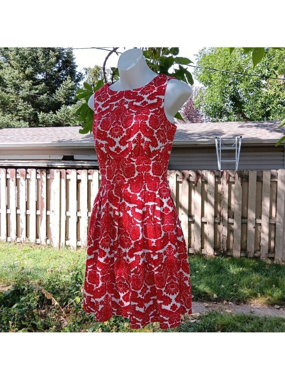 Closet London Red Damask Mini Dress Size 4 - Picture 3 of 6